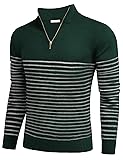 COOFANDY Mens Half Zip Striped Sweaters Mock Neck