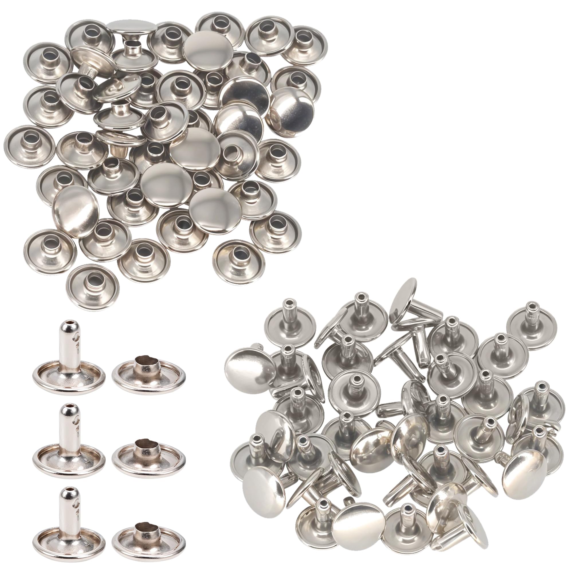 Trimming Shop Double Cap Rivets Leather Rivets Tubular Metal Studs for DIY Leathercrafts, Clothing Repair & Replacement, Handbag, Belts, 15mm x 13.5mm, Silver, 100 Sets