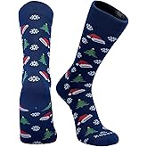 PEAR SOX Pearsox Holiday Christmas Santa Trees Crew Socks Navy
