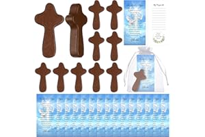 15 Sets Wooden Fidget Cross Mini Wood Crosses Easter Pocket Pine Holding Hand Crosses with Bible Prayer Cards Organza Bags fo