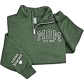 Custom Embroidered Mama Est Year Quarter Zip Sweatshirt with Heart, Grandma Shirt with Date, Gift for New Mom, Christmas