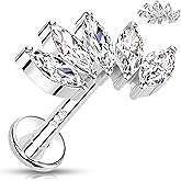 Melighting 16G Curved Helix Earring, Sterling Silver 925 Tragus Conch Stud Internally Threaded, Clear Marquise Round CZ Flat Back Lobe Labret Cartilage Piercing Jewelry for Women 6/8 mm