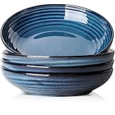 Tikooere Pasta Bowls 32 OZ,Ceramic Salad Serving Bowls Set of 4,Large 8.7 inch Shallow Bowls Plates for Soup,Fruit,Noodle,Dinner,Dishwasher & Microwave Safe,Navy Blue