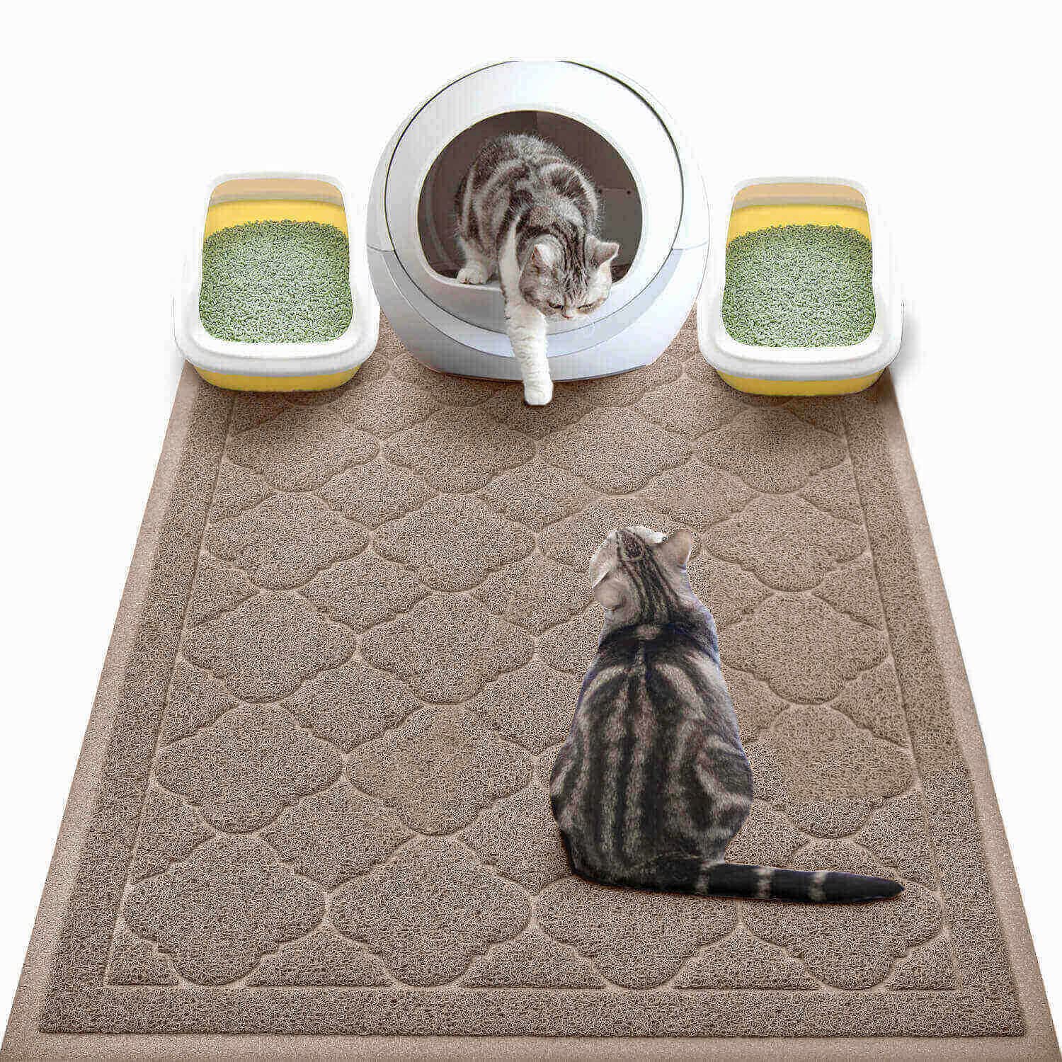 Photo 1 of WePet Cat Litter Box Mat, Kitty Premium PVC Pad, Durable Trapping Rug, Phthalate Free, Urine-Resistant, Scatter Control, XXL 47 x 36 Inch, Champagne