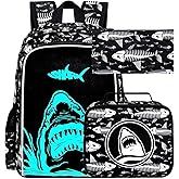 UFNDC 3PCS Shark Bookbag for Boys, Kids Camouflage Bookbag with Lunch Box, 17" Water Resistant Teen Travel School Bag for Middle Elementary