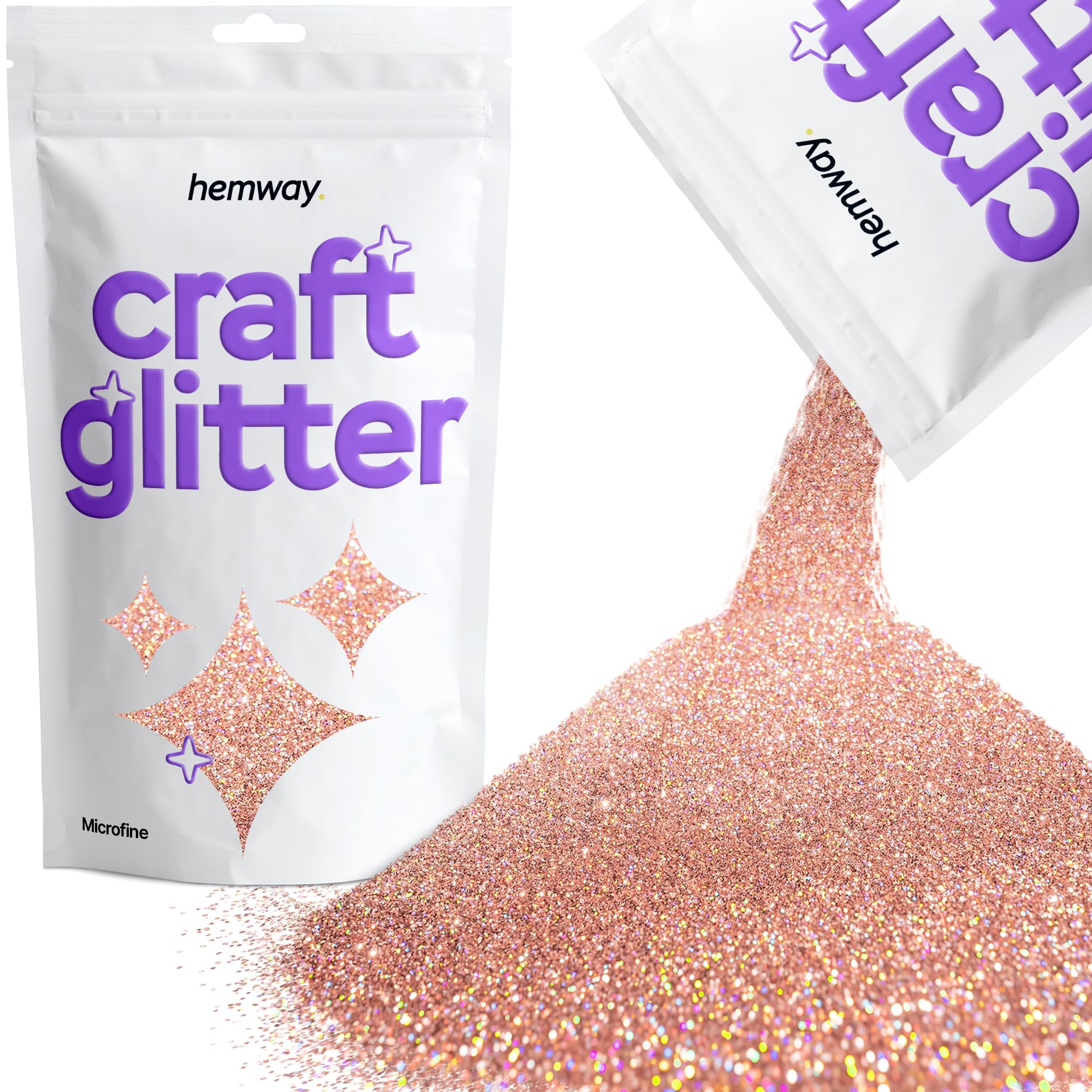Hemway Craft Glitter Rose Gold Holographic 100g Microfine Glitter for Crafts, Resin, Cosmetic, Nail, Face, Body, Festival, Tumblers, Art, Candle, Crafting