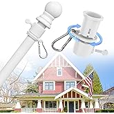 House Flag Pole Kit - 5ft Tangle Free Heavy Duty Flag Pole for Outside House,Decorative Metal Flag Poles for Outdoor Front Porch Boat Truck, Wall Mount & Portable 3x5 Hand Held Flagpole - White