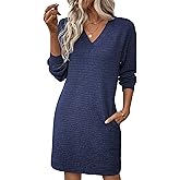 EVALESS Spring Dresses for Women 2026 Fashion V Neck Long Sleeve Summer Mini Dress Casual Beach Vacation Clothes Dresses