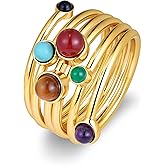 Melhill Colorful Gemstone Cocktail Ring Wrap Coil Spiral Bypass Ring Gold Plated Tiger Eye Agate Boho Statement Jewelry for Women Size 7