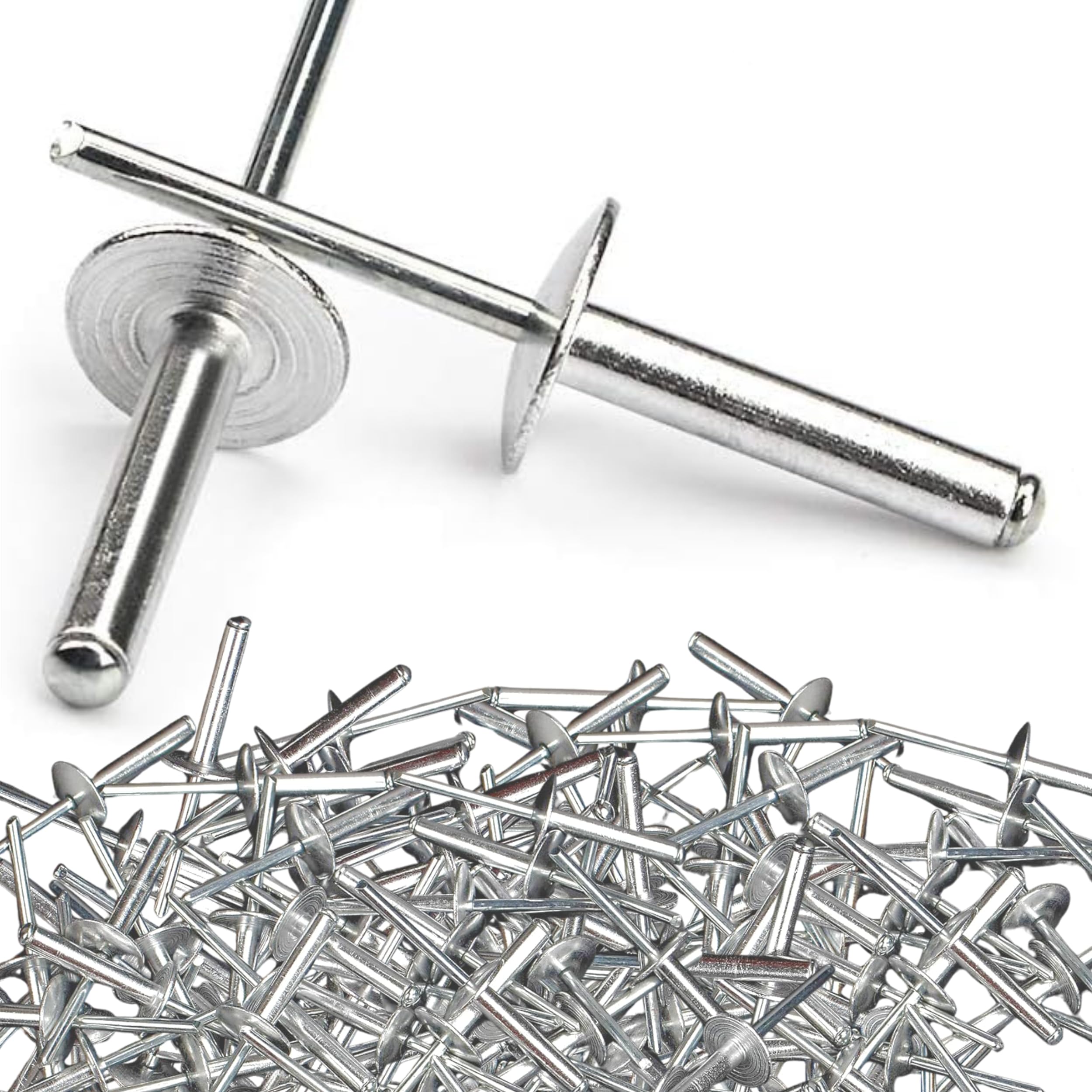 Photo 1 of 100PCS Large Flange Aluminum Pop Rivets 3/16" x 1" Aluminum Boat Rivets Dome Body Blind Rivet Set for Sheet Steel Duct Work Marine Long Pop Rivets with Big Head Steel Mandrel
