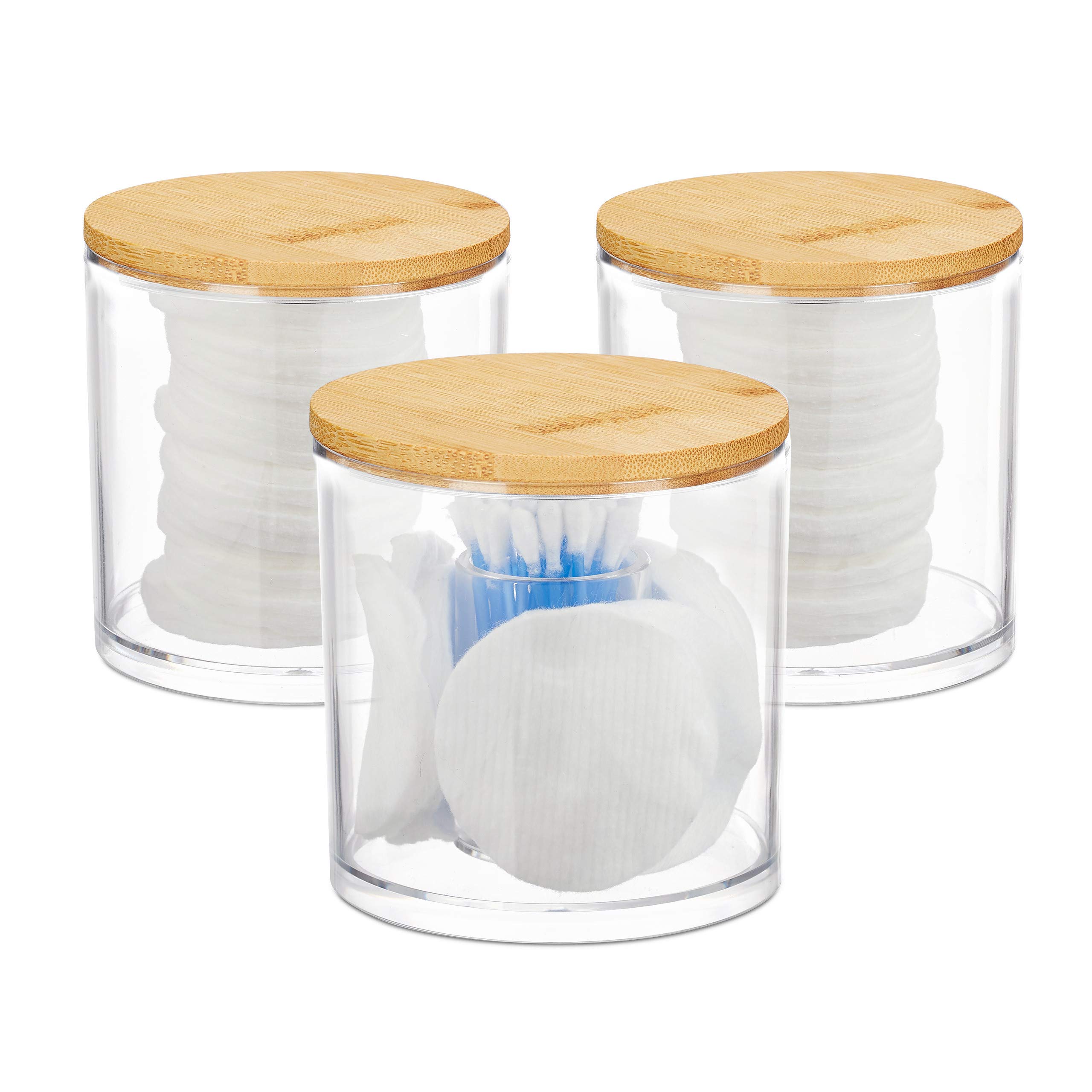 Relaxdays Cotton Swab Storage Container Set of 3, Cotton Pad Holder, Lidded, Easy-Care, Acrylic Organiser, Assorted Colors