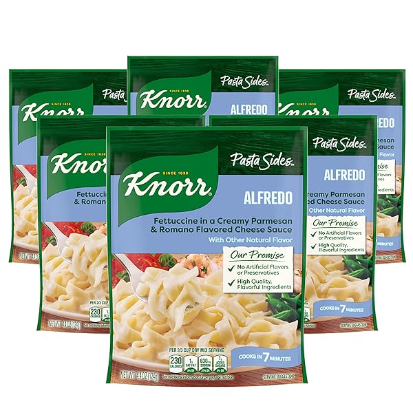 KNORR PASTA SIDE DISH 6 COUNT FOR DELICIOUS QUICK PASTA SIDE DISHES ALFREDO FETTUCCINE NO ARTIFICIAL FLAVORS OR PRESERVATIVES 4.4 OZ