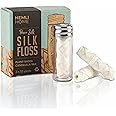 Biodegradable Silk Dental Floss with Refillable Glass Container, Compostable 3-Pack, Natural Silk Spool Eco-Friendly Zero Waste Oral Care, Mint Flavored