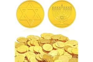 Yinkin 180 Pcs Hanukkah Gelt Coins for Hanukkah Activity Party Coins Treasure Hunt Coins for Game and Party Favors, 2 Styles(Gold)
