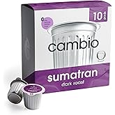 Cambio Roasters Sumatran Dark Roast Organic Coffee Pods - The Only Organic Recyclable Aluminum Coffee Pods, Small Batch Roasted, Keurig Compatible, Bold Flavor & Longer Lasting Freshness, 10 Count