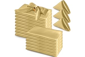 RUDONG M 72 Pack Gold Satin Napkin, 17 x 17 Inch Square Cloth Napkins, Soft Fabric Napkin with Scalloped Edges, Reusable & Washable Dinner Table Napkins for Weddings, Banquet, Parties Decoration