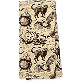 Giosve Vintage Halloween Black Cat Pumpkin Kitchen Towels, Retro Spooky Witchy Black Cat Bat Pumpkin Decorative Hand Towels for Bathroom, Witchy Halloween Decor Dish Tea Towel for Kitchen, 16x24 Inch
