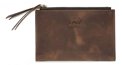 Solo Pelle Damen Leder Geldbörse / Portemonnaie / Portmonee / aus echtem Leder und mit Doppelnaht 'Palermo' in Vintage Braun