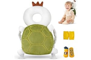 HippoBaby Baby Head Protector Backpack – Toddler Safety Cushion for Crawling & Walking – Infant Fall Protection Pillow with Adjustable Straps – Comes with Knee Pads & Non-Slip Baby Socks (Turtle)