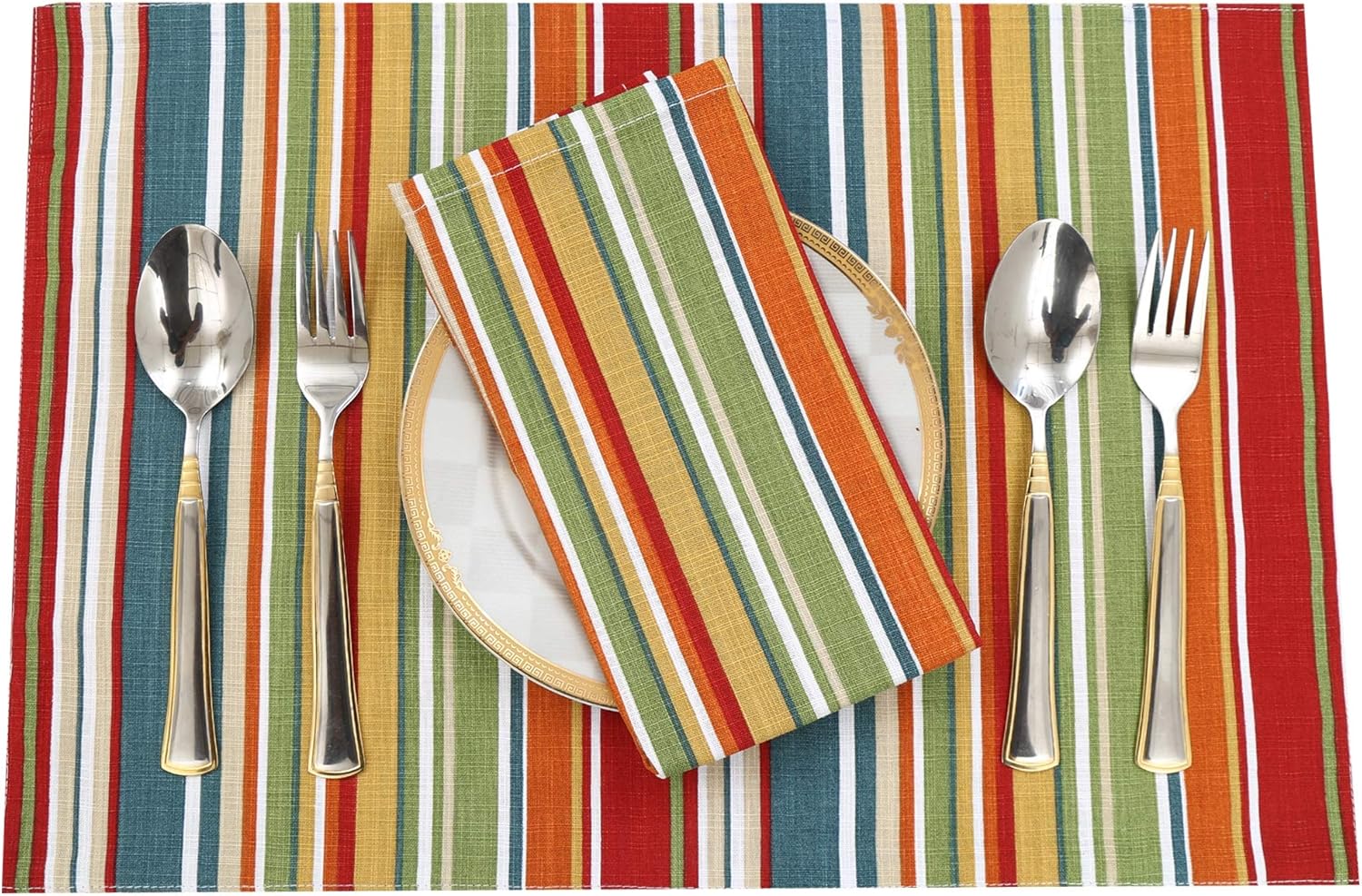 Ruvanti Placemats for Dinning Table .100% Cotton Woven (13x19 “) Place mats Set of 6. Red & Fall Multi Stripe Woven Table Mats Farmhouse Spring Cloth Tablemats for Christmas/Thanksgiving Dinners.: Home & Kitchen