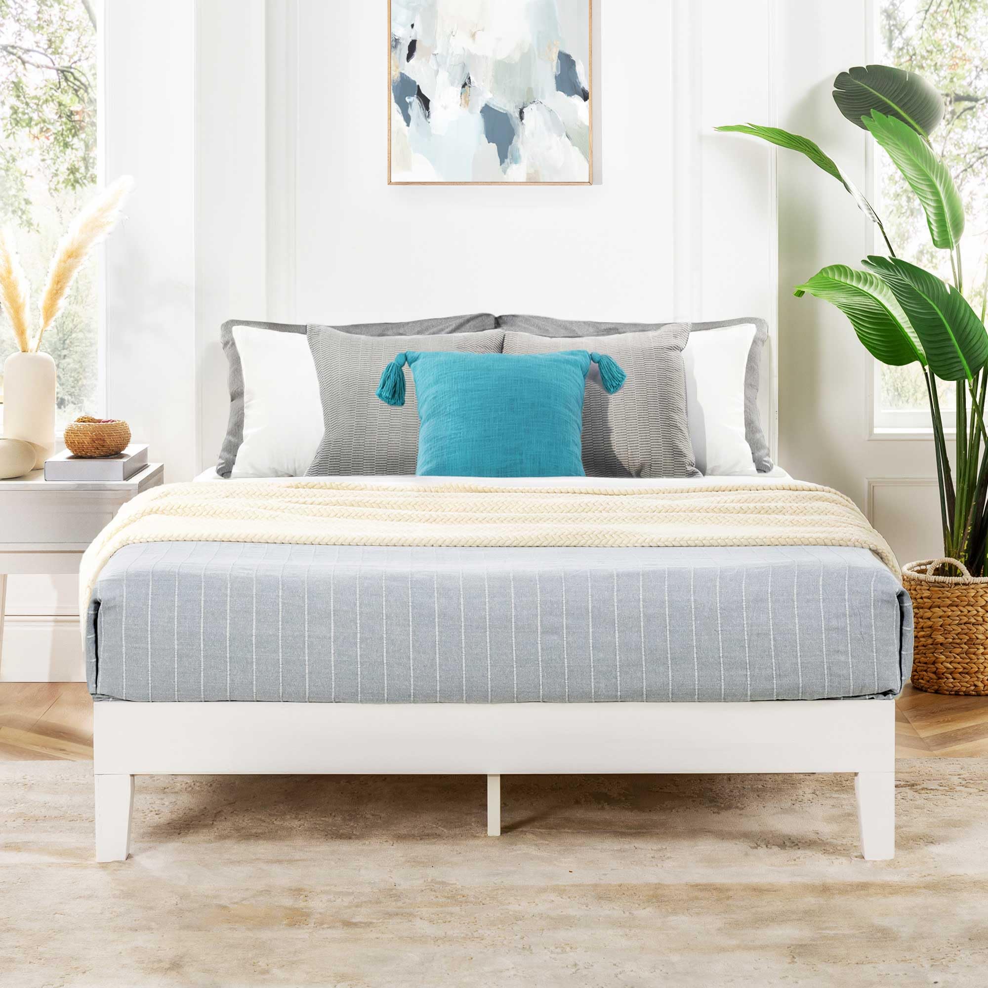 Photo 1 of Mellow Naturalista Grand 12 Inch Solid Wood Platform Bed with Wooden Slats, Easy Assembly, Queen, White
