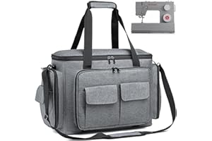 SLINRKE Sewing Machine Case with Removable Padding, Sewing Machine Carrying Bag with Shoulder Strap for Most Standard Singer, Brother, Janome (Grey)