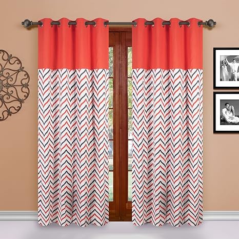 Buy Dekor World 2 Piece Cotton Coral Ikat Chevron Printed Eyelet