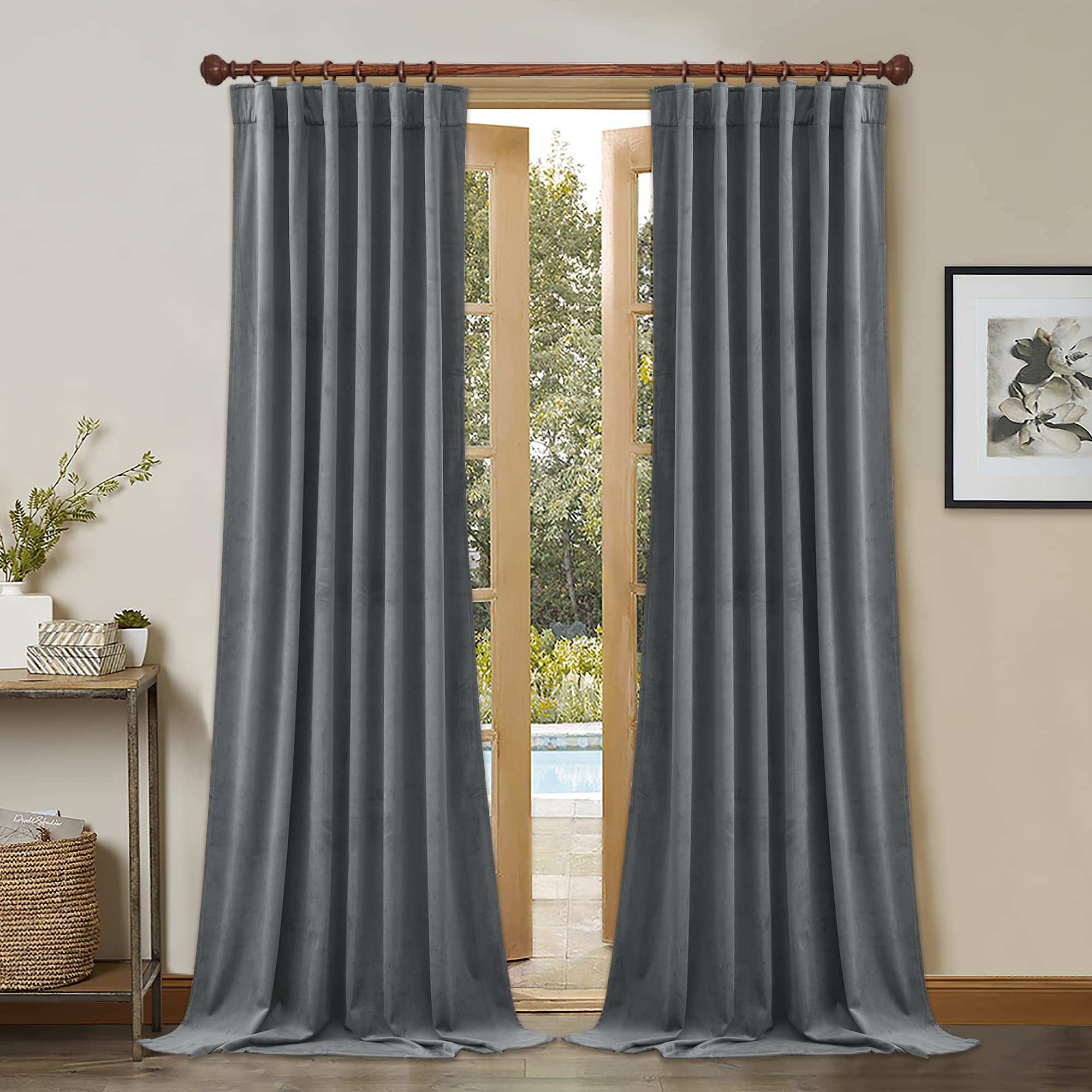 Photo 1 of ***STOCK PHOTO FOR REFERENCE ONLY***StangH Curtains Velvet Silver Grey - Bedroom Window Curtains 96 inches Long Super Soft Thick Room Darkening Curtain Drapes for Living Room/Kitchen, Light Grey, W52 x L96, 2 Panels