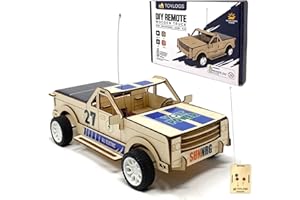TOYLOGS Hybrid RC Solar Car Kit - DIY 3D Puzzle Wooden Toy Truck with Remote Control, Solar & Battery Powered - STEM Projects for Kids and Adults