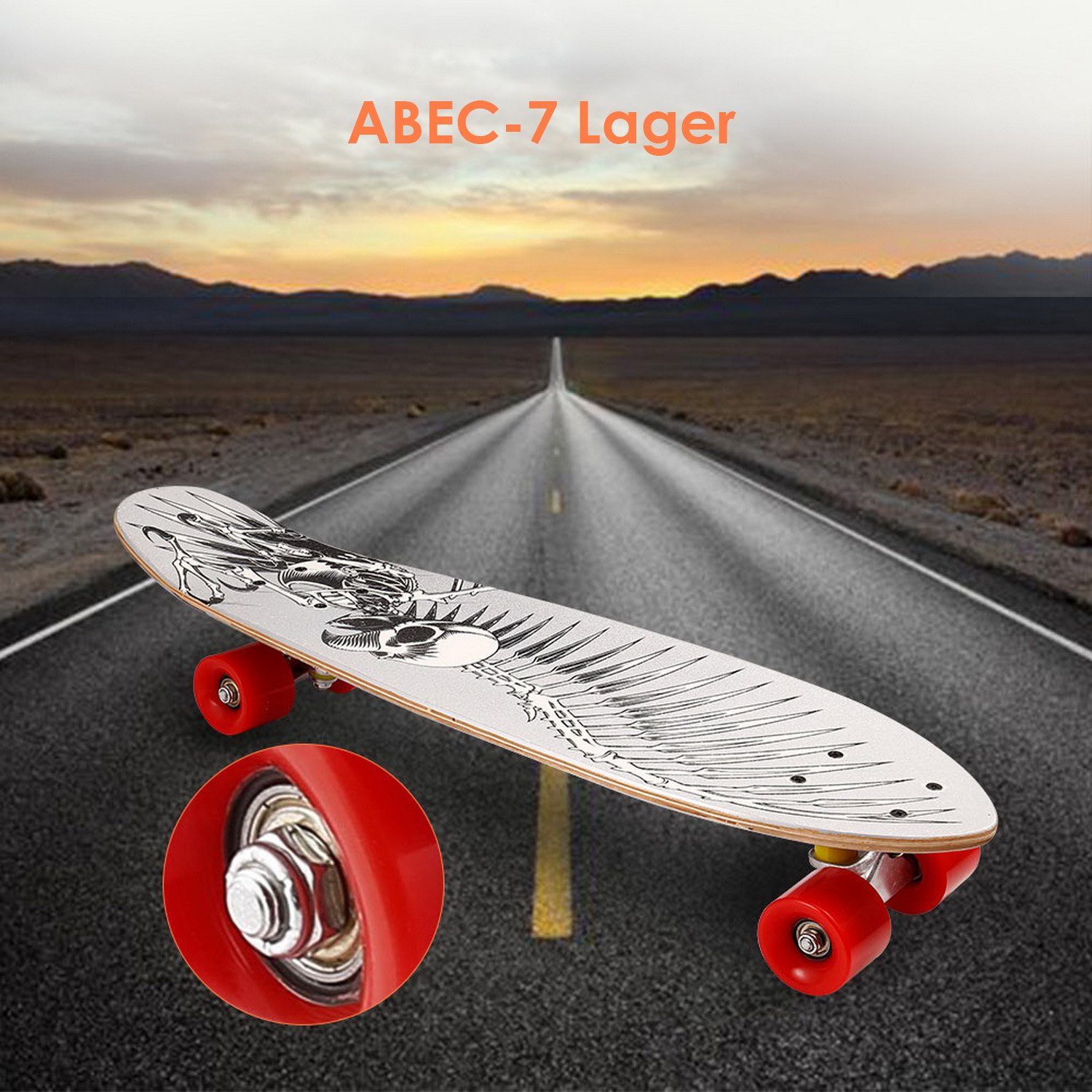 WeSkate 71cm Mini-Cruiser-Board,Retro Skateboard,breite Cruiser-Skateboard und Aluminium Trucks ABEC-7 Kugellager,aus 9-lagigem kanadischem Ahornholz,mit rutschfestem Deck