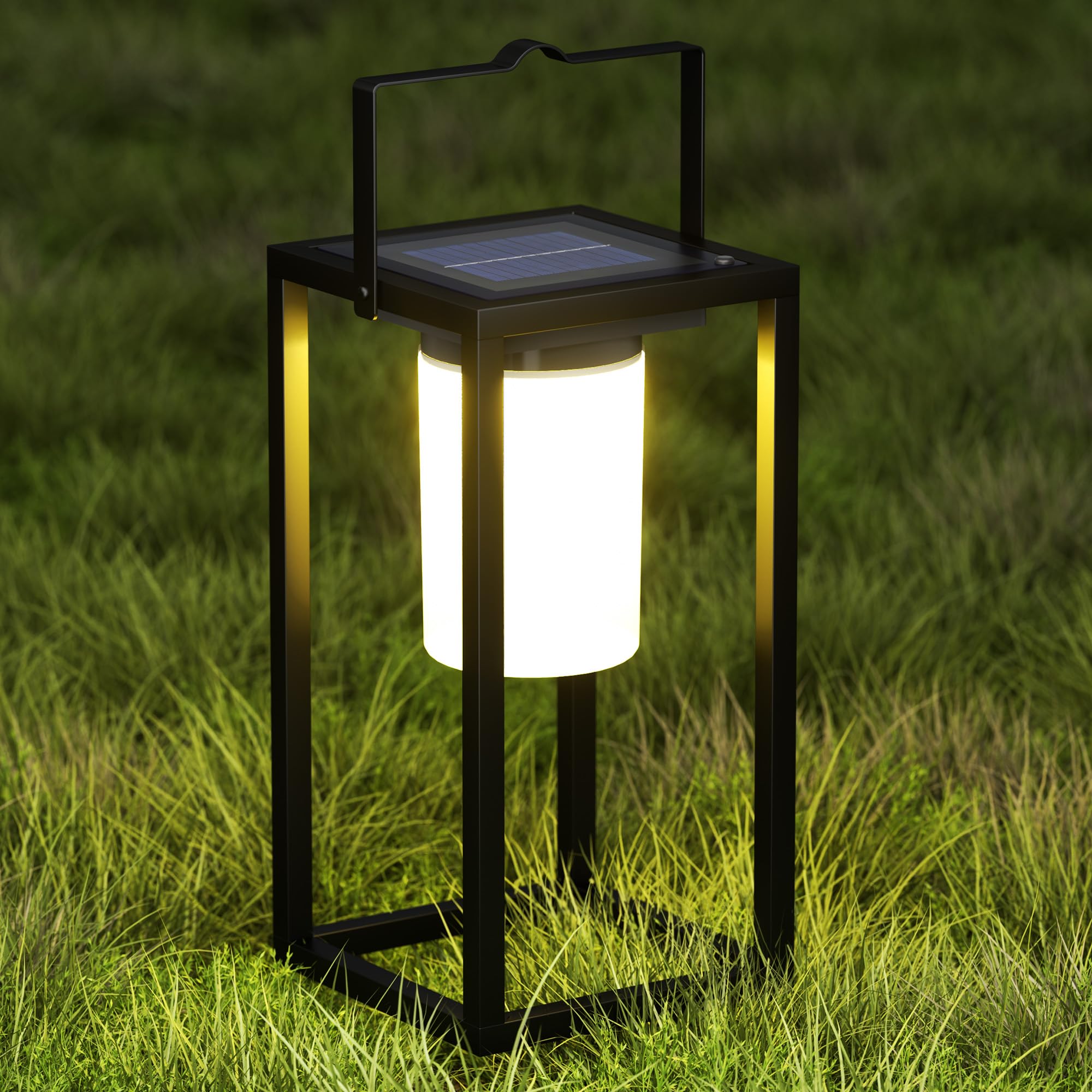 Photo 1 of **FOR PARTS** Yongmao Outdoor Solar Lantern Table Lamp, Black Metal Portable Rechargeable Solar Lamp Waterproof Outdoor Lamps Decorative Large Outdoor Lanterns for Porch Patio Camping Walking Reading