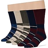 7BIGSTARS KINGDOM Men's Diabetic Loose Seamless Dress Crew Socks - 5 Pack Large - Stripe Pattern - Sock Size 10-13 Shoe Size 9-12 Burgundy, Dark Navy, Olive Green, Light Beige
