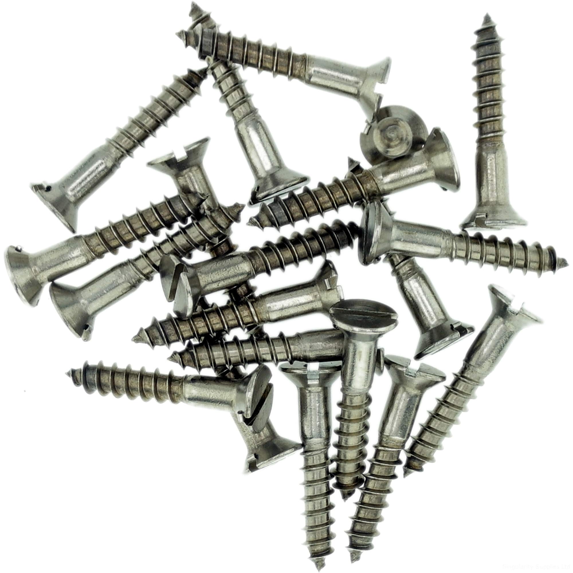 No.3 x 0.78 (2.5mm x 20mm) Slot Countersunk Wood Screw - Stainless Steel (A2) (Pack of 20)