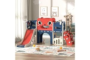 NYEEKOY 9-in-1 Toddler Slide and Climber Playset Freestanding Indoor Outdoor Kids Slide for Age 1-8, Backyard Playground with Basketball Hoop,Telescope,Storage Space