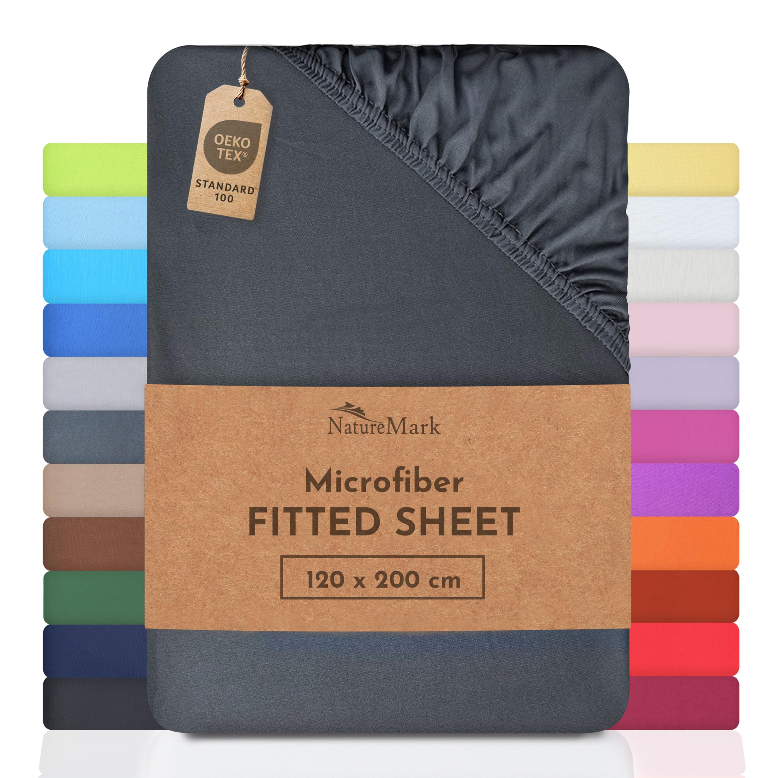 NatureMark Microfiber Fitted Sheet – Soft, Breathable & Comfortable – With Elastic Band – 120 x 200 cm – Anthracite Grey — image 1