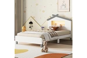 BELLEMAVE Twin Size Bed Frame for Kids,Twin Platform Bed with House-Shaped Headboard and Motion Activated Night Lights,Wood Twin Kids Bed Frame for Girls,Boys(Twin,White)