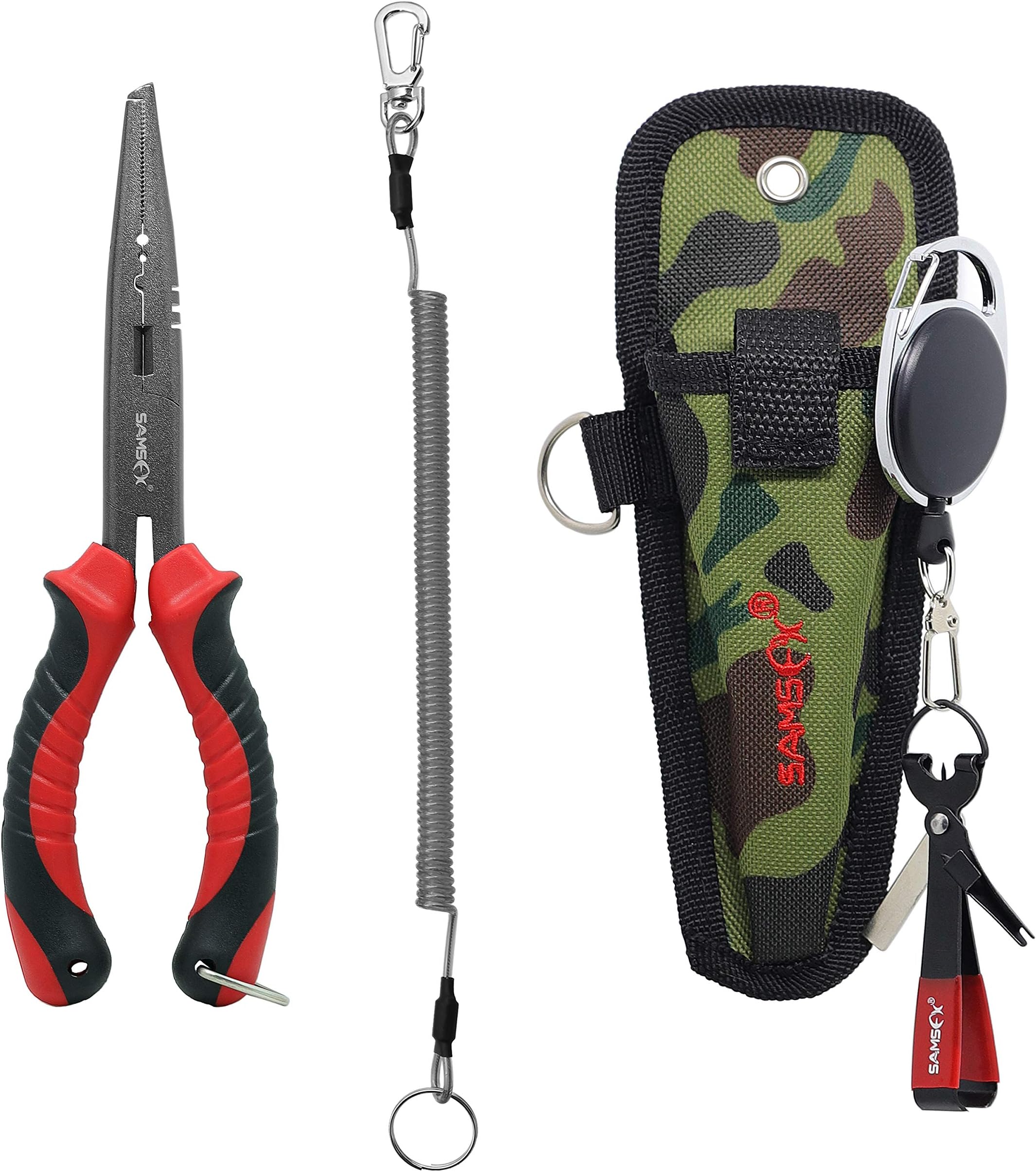 SAMSFX Fishing Saltwater Fishing Gear Teflon Coated Fishing Pliers with Quick Knot Tool Kit