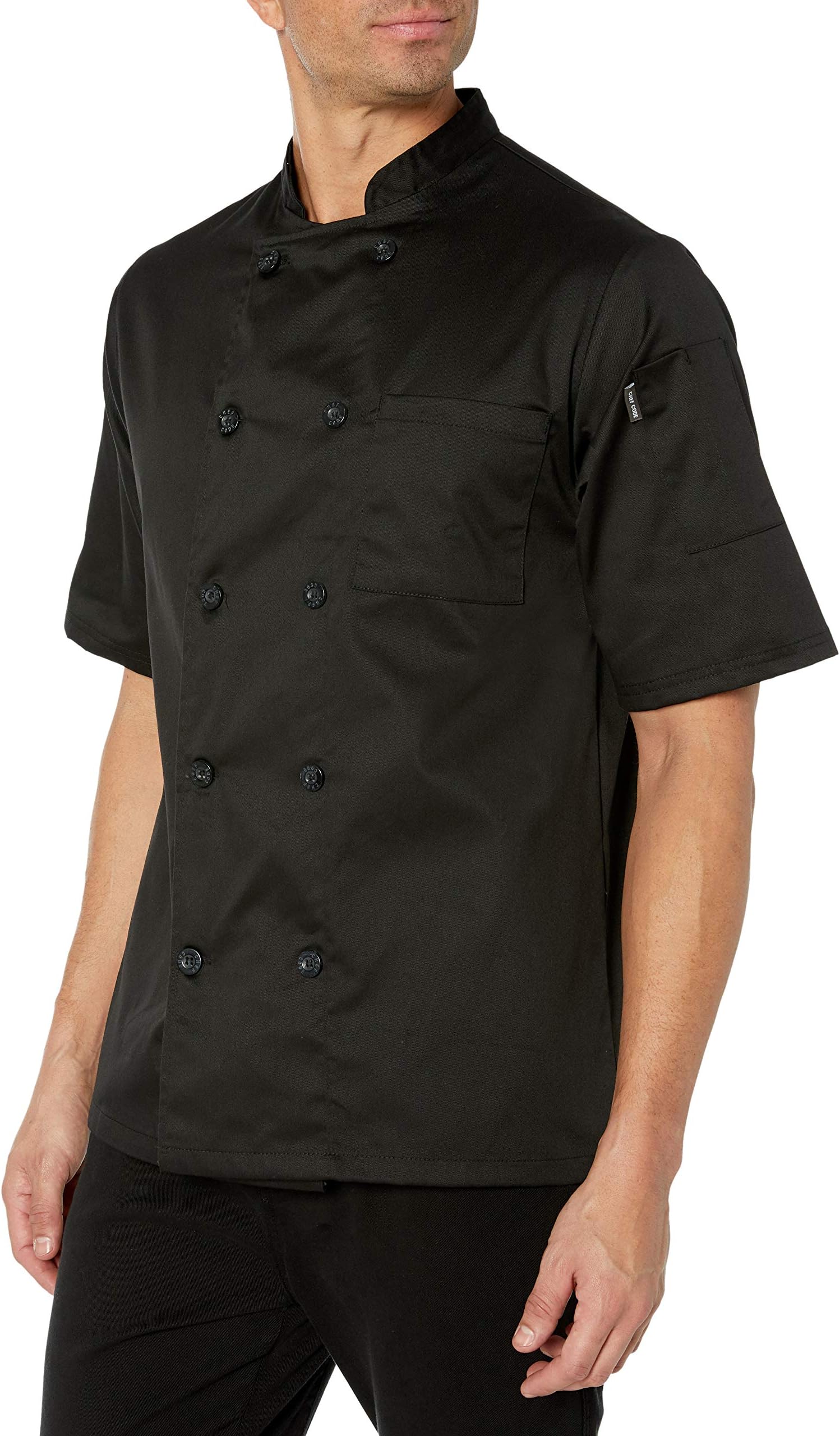 Chef Code Men's Short Sleeve Unisex Classic Coat, Black, 3X-Large