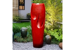 watnature 38.7"H Outdoor Water Fountains and Waterfalls - Indoor Water Jar Fountain Tall Floor Fountain with Lights&Pump for Garden, Patio, House Decor, Modern Indoor Fountains Outdoor Water Features
