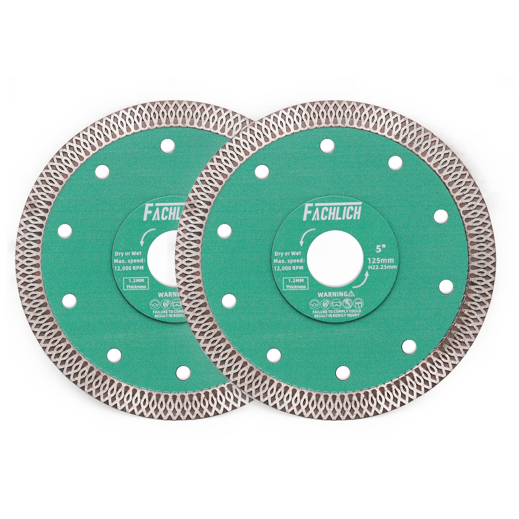 FACHLICH Diamond Porcelain Cutting Disc 2pk 125MM Ceramic Saw Blade X Mesh Turbo Saw Blade for Tile Marble Ceramic Porcelain