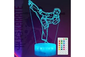 POSSHE Karate Night Light, Karate Gifts, Taekwondo 3D Illusion Lamp with 16 Colors Changing, Timer, 4 Flash Modes and Dimmabl