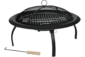 Fire Sense 60873 Fire Pit Portable Folding Round Steel with Folding Legs Wood Burning Lightweight Included Carrying Bag & Screen Lift Tool - Black - 22"