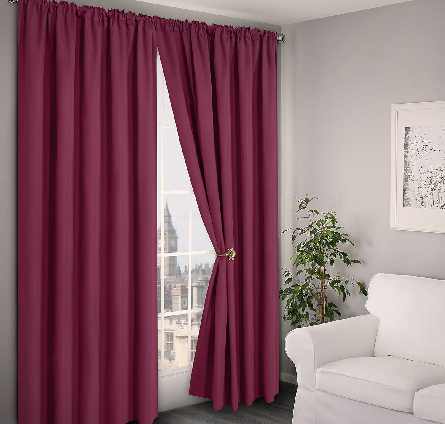46 X 54 Purple Plum Curtains Solid Plain Thermal Backed Verona