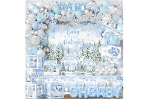 Winter Baby Shower Decorations, Blue Baby It's Cold Outside Decor with Plates Napkins Tablecloth Balloon Cake Topper, Winter 