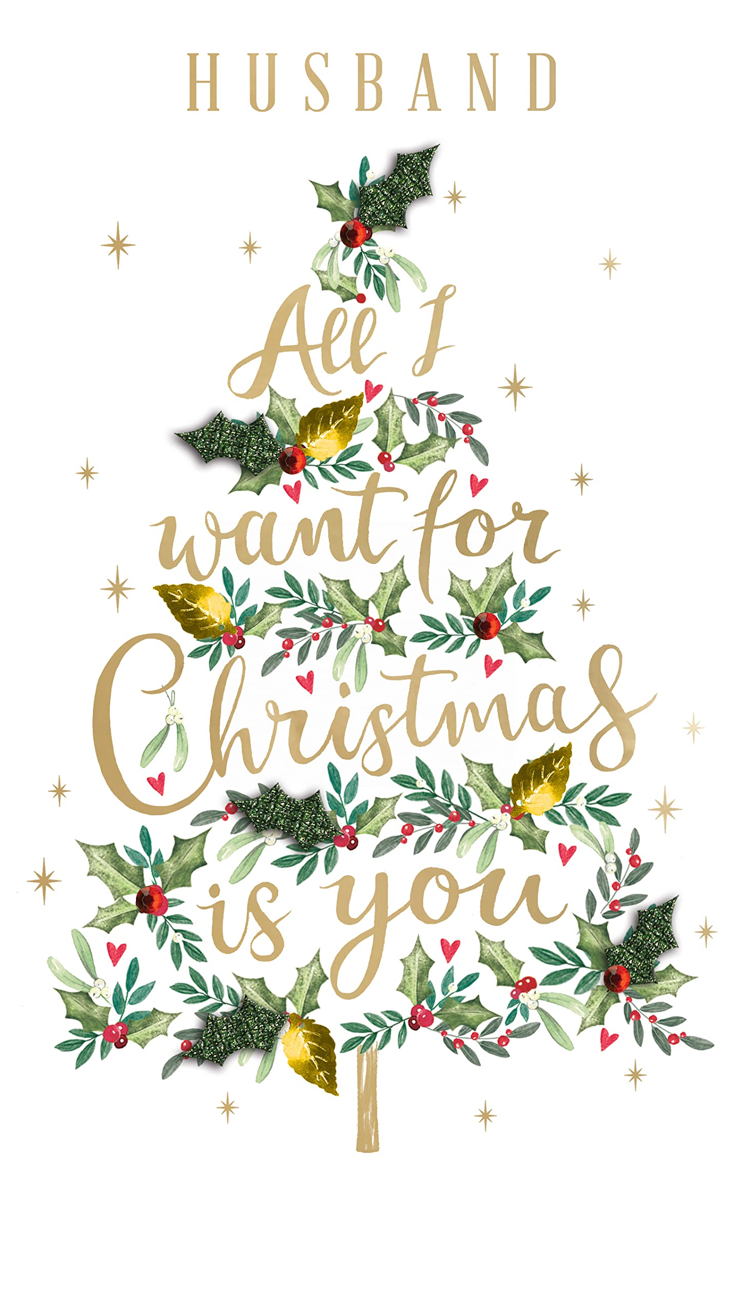Husband All I Want Is You Embellished Christmas Card Hand-Finished Champagne XCDC380