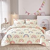 Btargot Lightweight Soft 3 Piece Rainbow Comforter Set with 2 Pillow Covers, Cartoon Love Hearts Flowers and Grass Bedding Set for Girls Boys Kids, Full Multi-Color