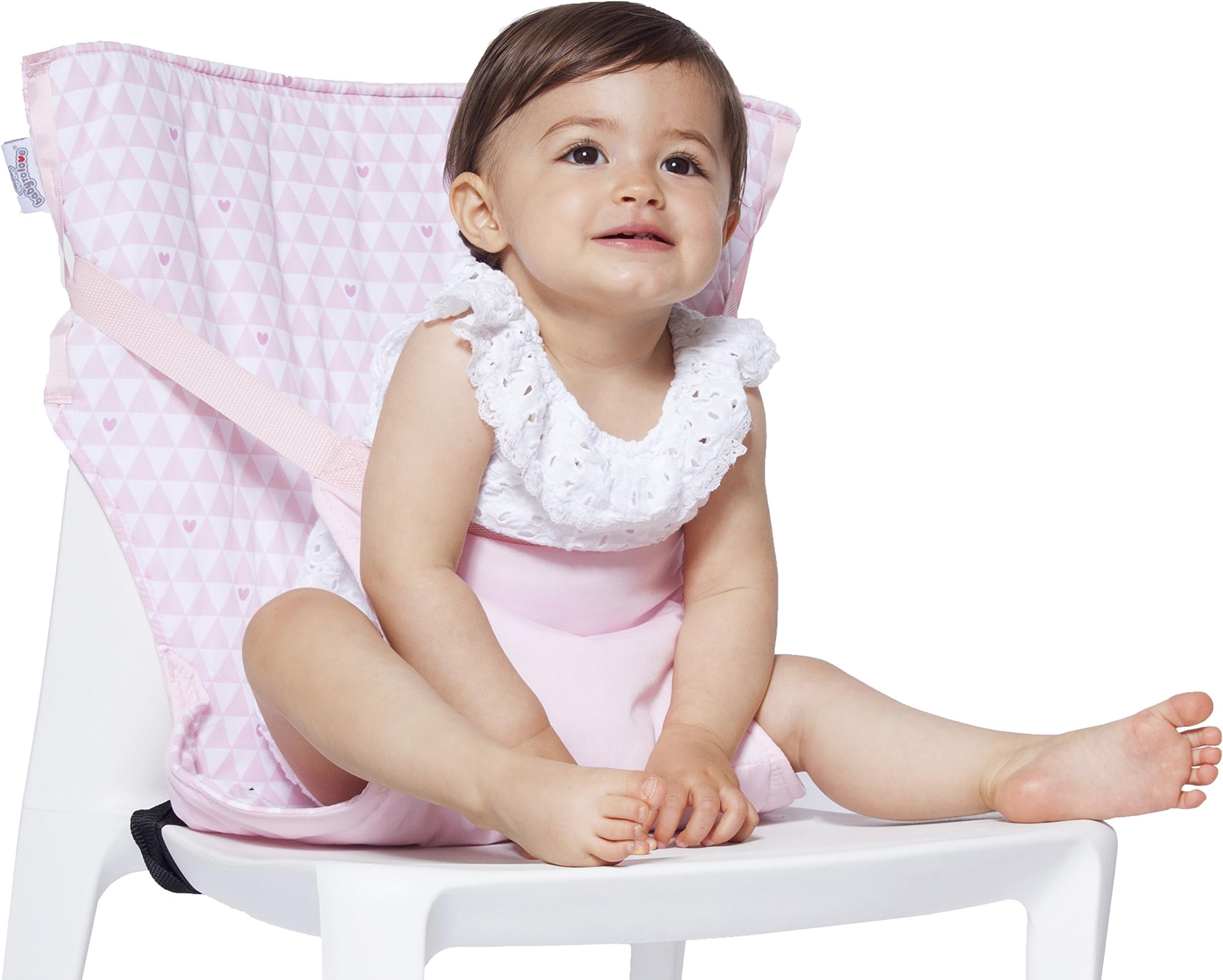 Baby-to-Love Pocket Chair, Baby Portable High Chair for Travel (Pink Hearts)