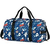 CAMTOP Kids Duffel Overnight Bag for Boys and Girls Toddler Carry-On Size Tote for Travel Duffle Gym Sport (Shark-Dark Blue)