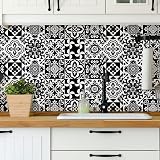 Hode Moroccan Tile Stickers 24pcs 15x15cm Peel and Stick PVC Vinyl Black White view 7