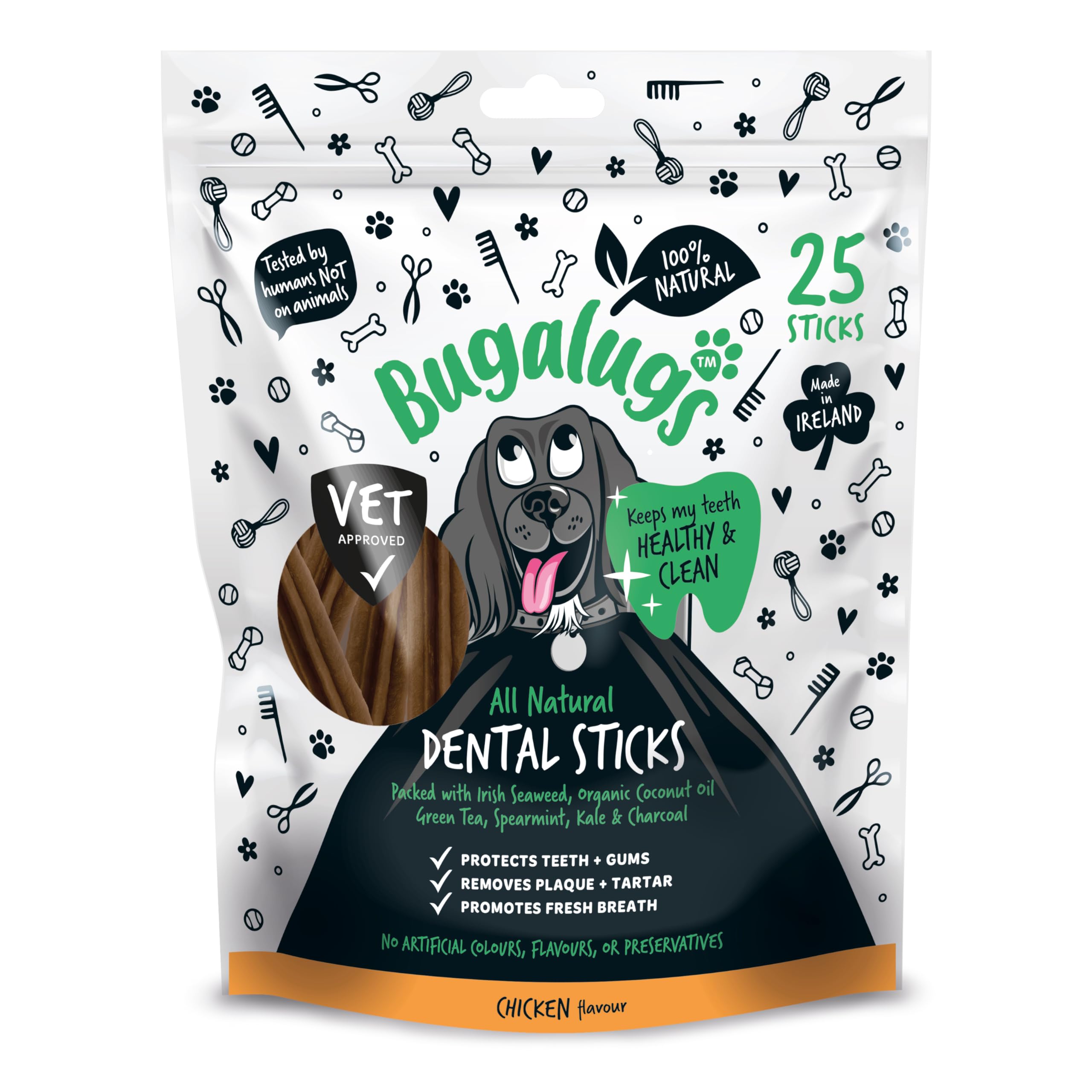 Bugalugs Dental Sticks - Natural Dog Treats & Chews for Teeth Cleaning, Plaque Removal & Breath Freshening - Grain Free